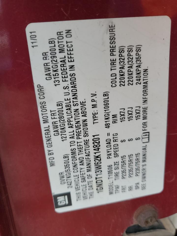 2002 Chevrolet Blazer VIN: 1GNDT13W62K148201 Lot: 69843195