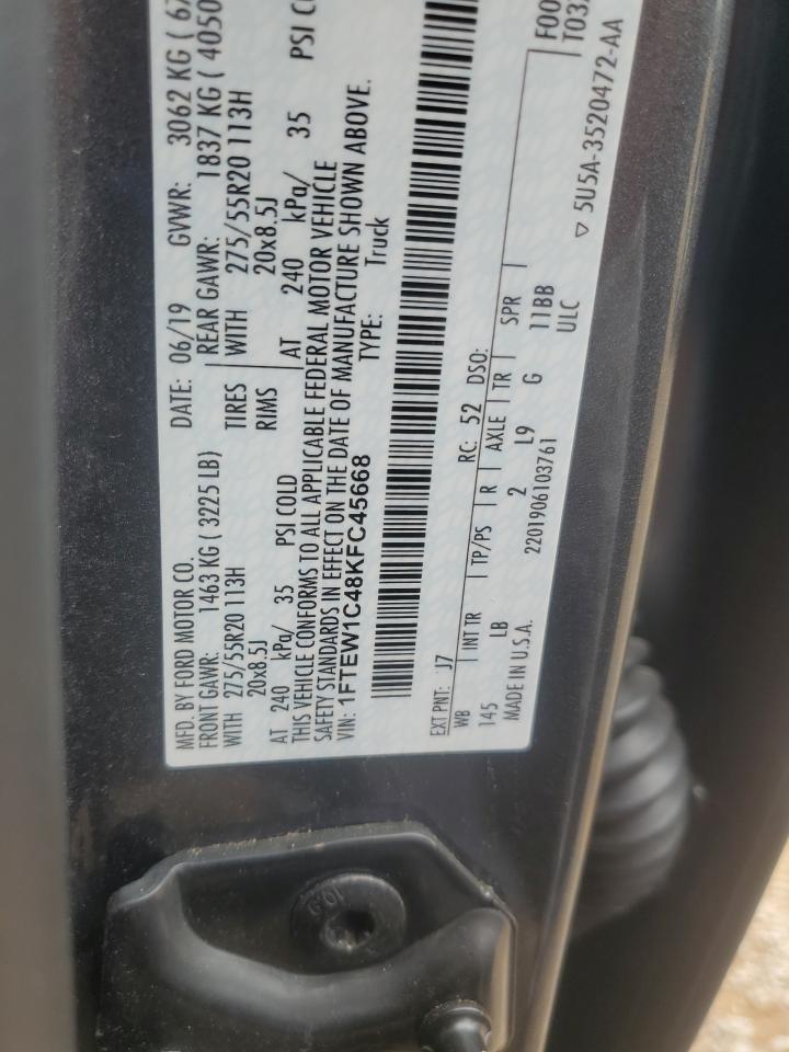 2019 Ford F150 Supercrew VIN: 1FTEW1C48KFC45668 Lot: 70901815