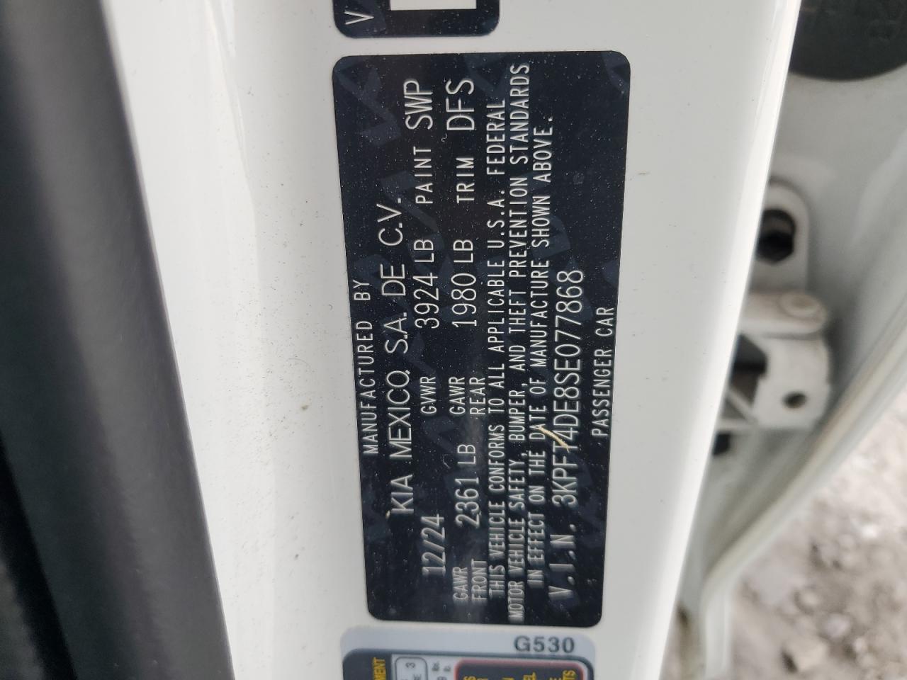 2025 Kia K4 Lx VIN: 3KPFT4DE8SE077868 Lot: 67226155