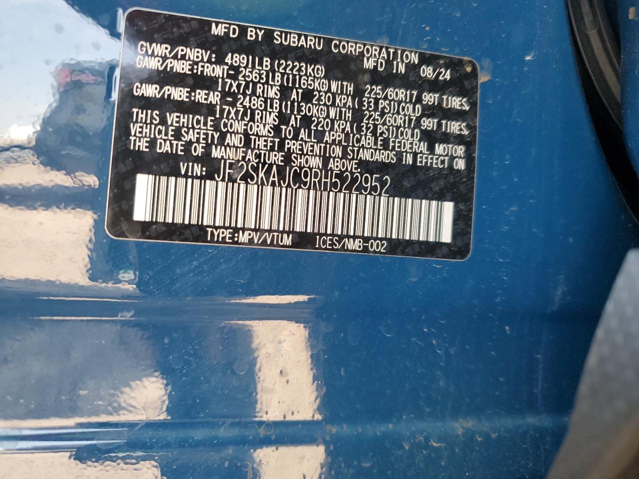 2024 Subaru Forester Wilderness VIN: JF2SKAJC9RH522952 Lot: 68135875