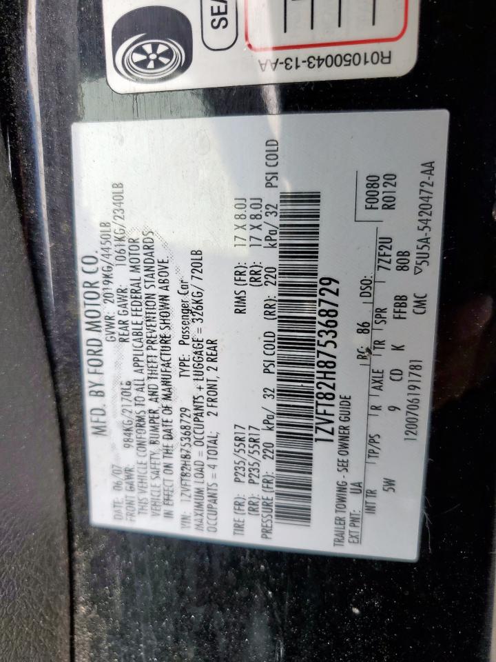 2007 Ford Mustang Gt VIN: 1ZVFT82H875368729 Lot: 67708495