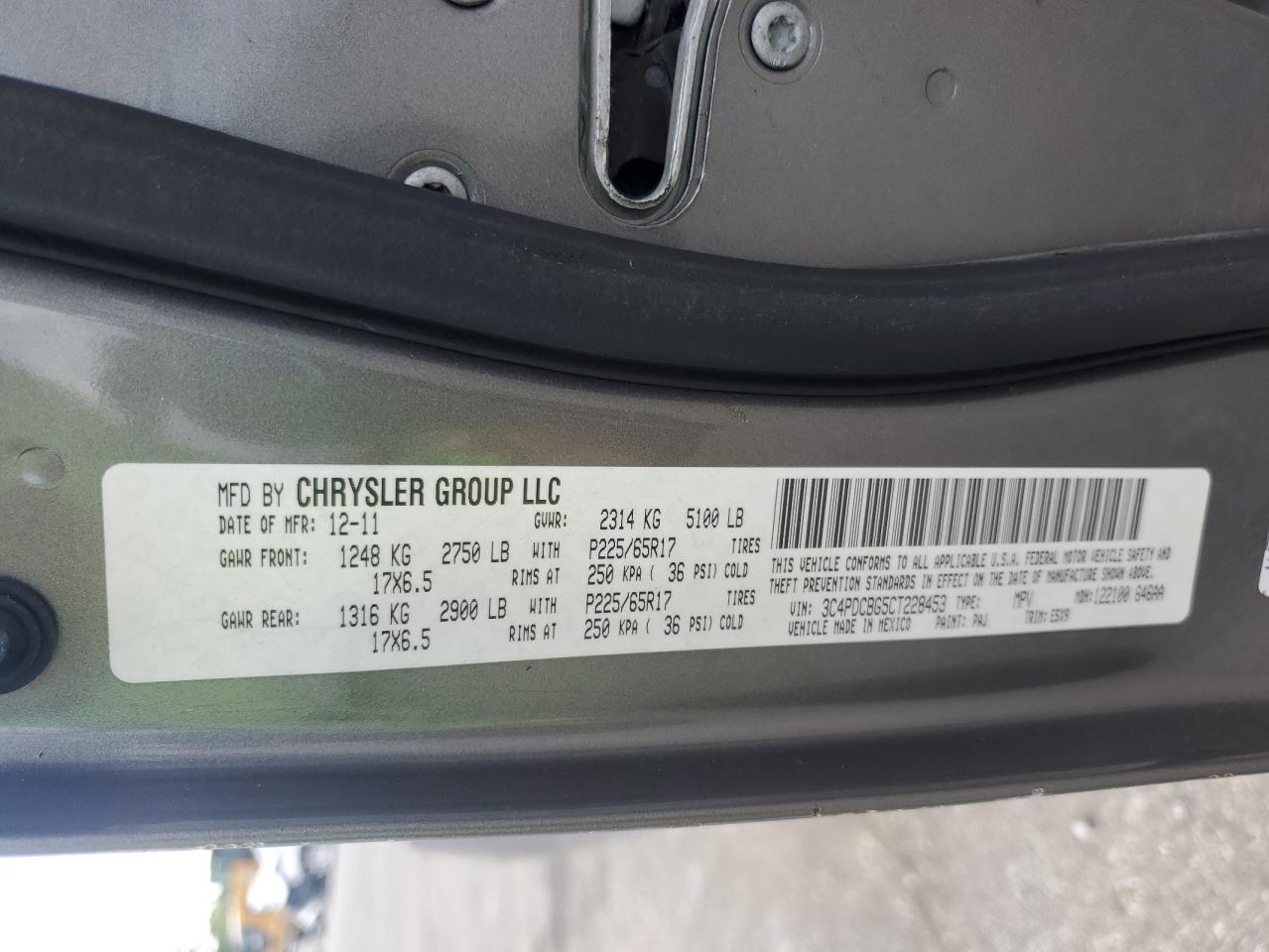 2012 Dodge Journey Sxt VIN: 3C4PDCBG5CT228453 Lot: 68834645