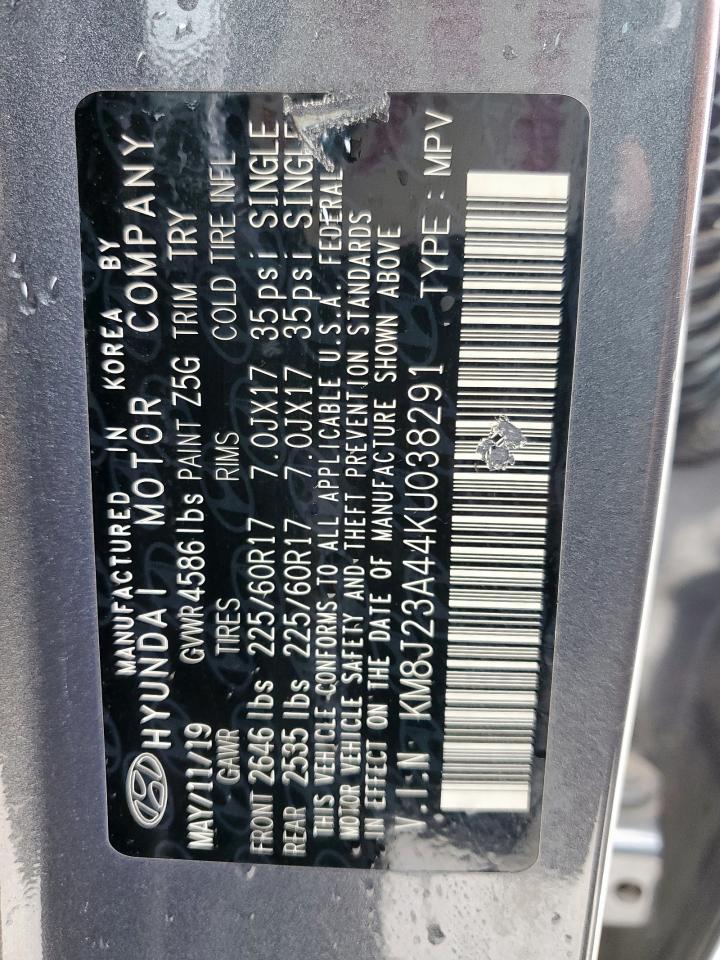 2019 Hyundai Tucson Se VIN: KM8J23A44KU038291 Lot: 69833065