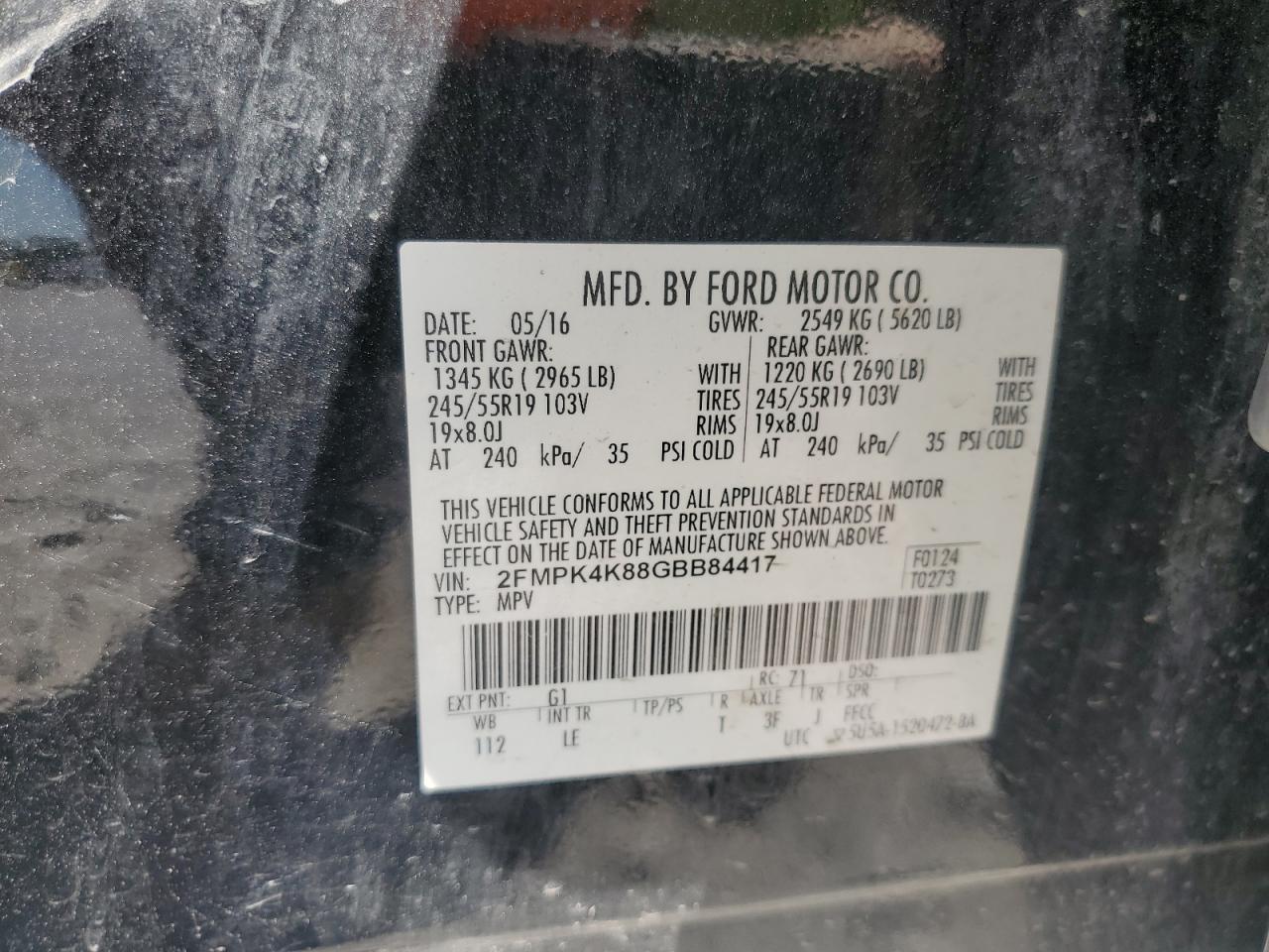 2016 Ford Edge Titanium VIN: 2FMPK4K88GBB84417 Lot: 69391535