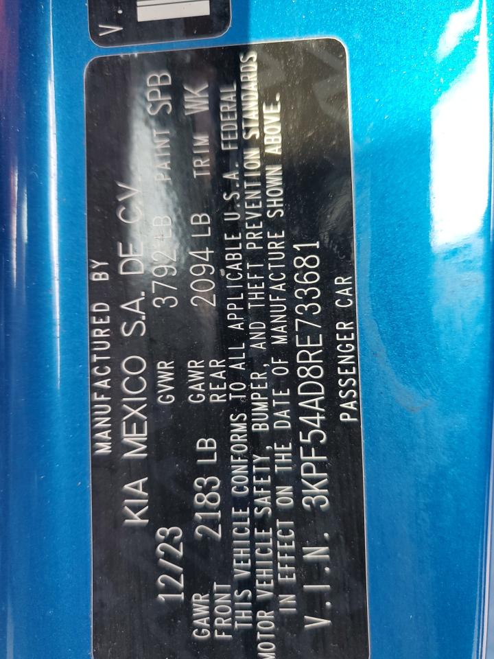 2024 Kia Forte Gt Line VIN: 3KPF54AD8RE733681 Lot: 68940545