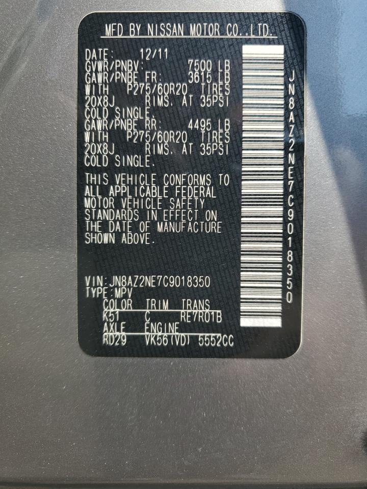 2012 Infiniti Qx56 VIN: JN8AZ2NE7C9018350 Lot: 68677655