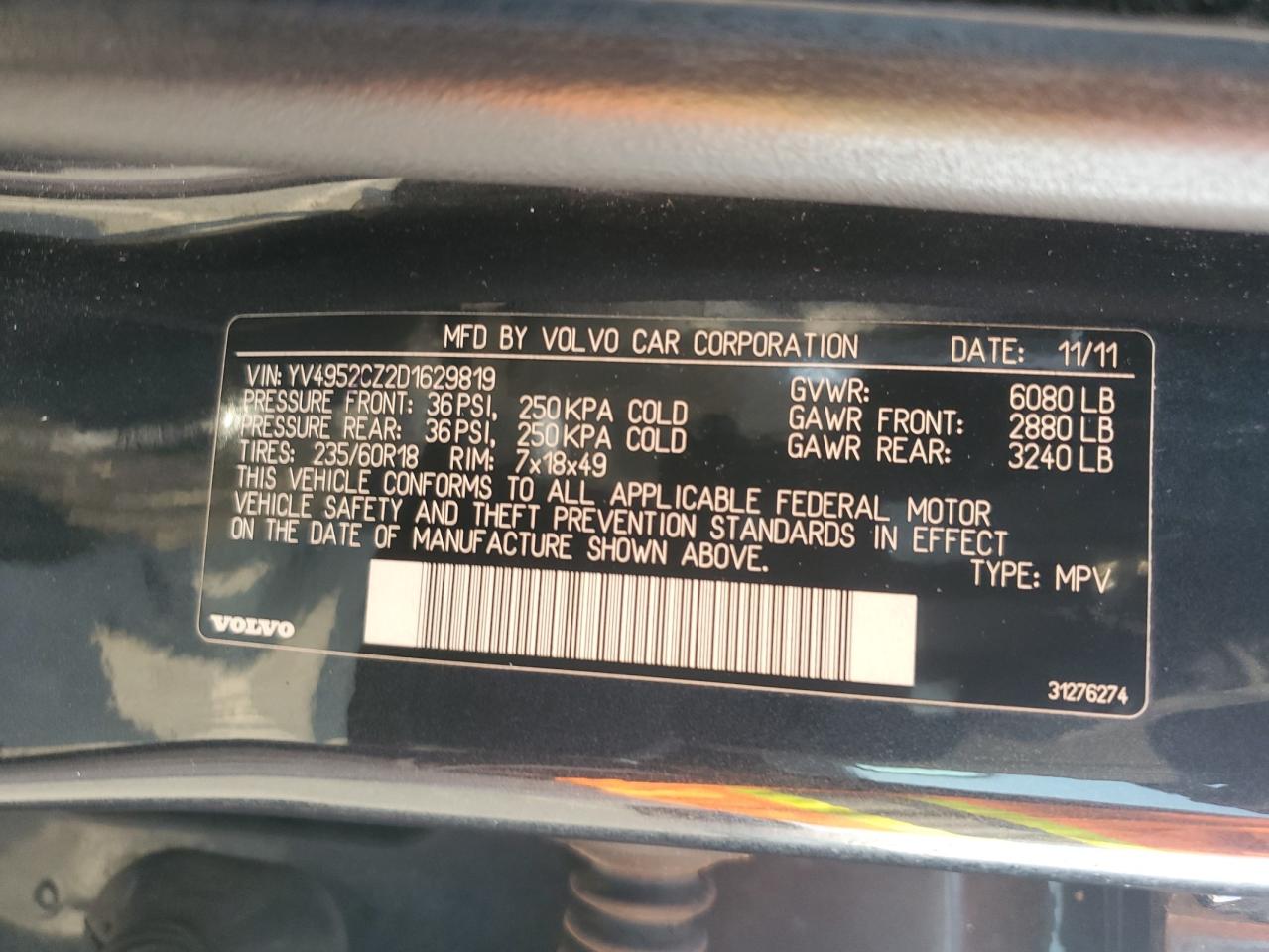 2013 Volvo Xc90 3.2 VIN: YV4952CZ2D1629819 Lot: 65585745