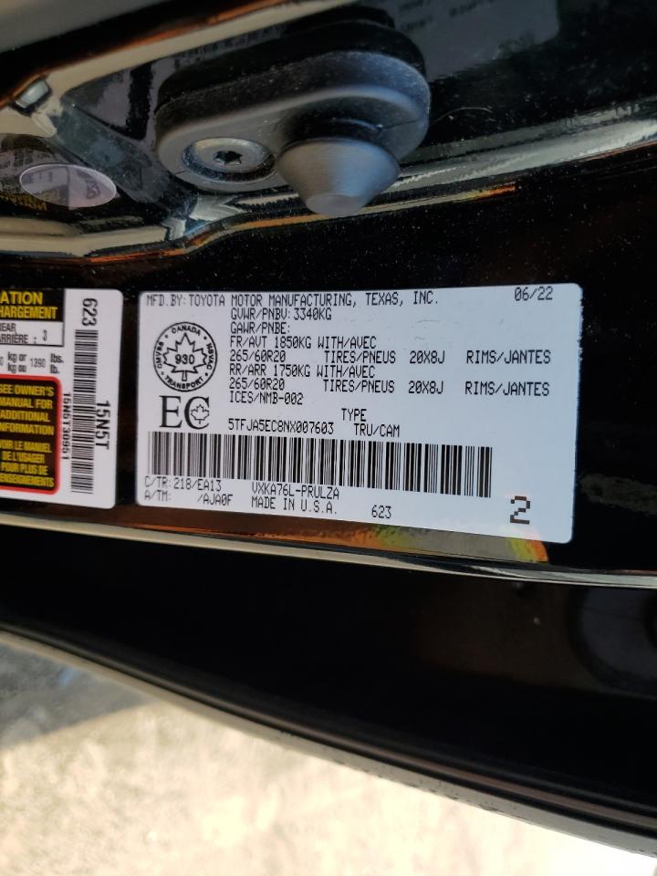 2022 Toyota Tundra Crewmax Limited VIN: 5TFJA5EC8NX007603 Lot: 63902945