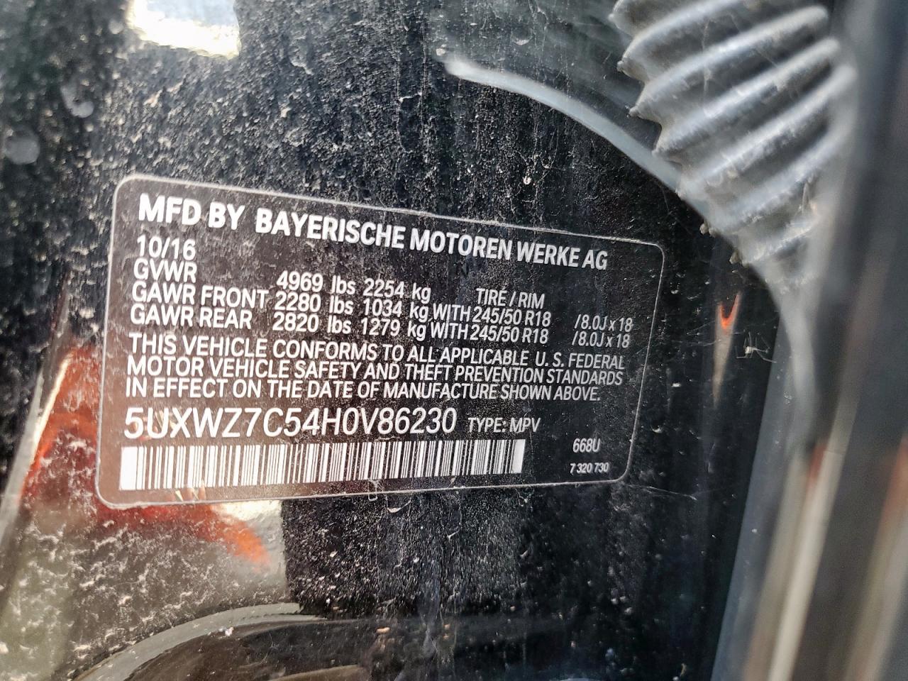 2017 BMW X3 Sdrive28I VIN: 5UXWZ7C54H0V86230 Lot: 67839545