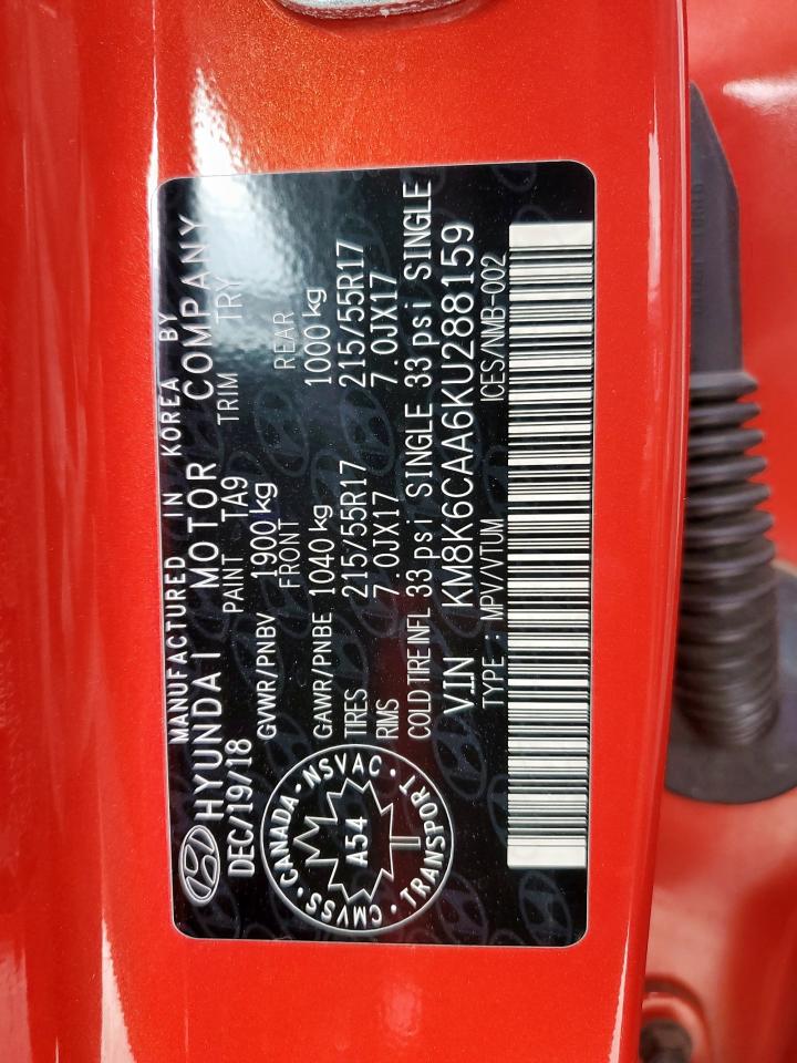 2019 Hyundai Kona Sel VIN: KM8K6CAA6KU288159 Lot: 69152375