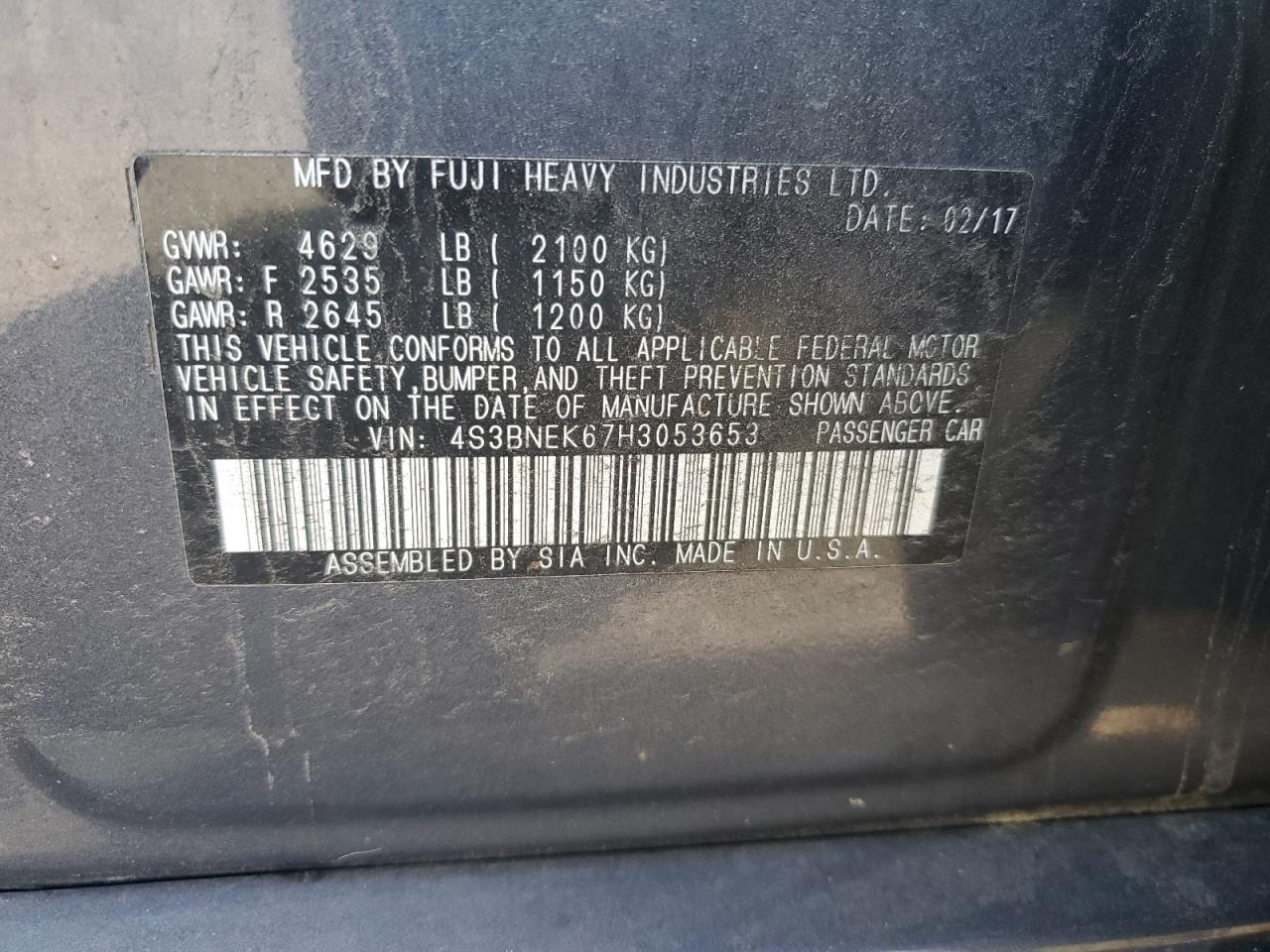 2017 Subaru Legacy 3.6R Limited VIN: 4S3BNEK67H3053653 Lot: 69840745