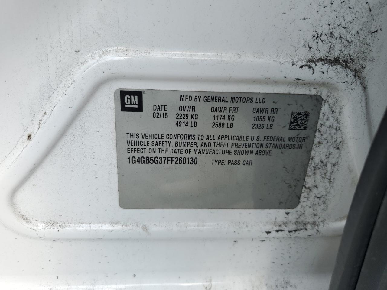 2015 Buick Lacrosse VIN: 1G4GB5G37FF260130 Lot: 70677905