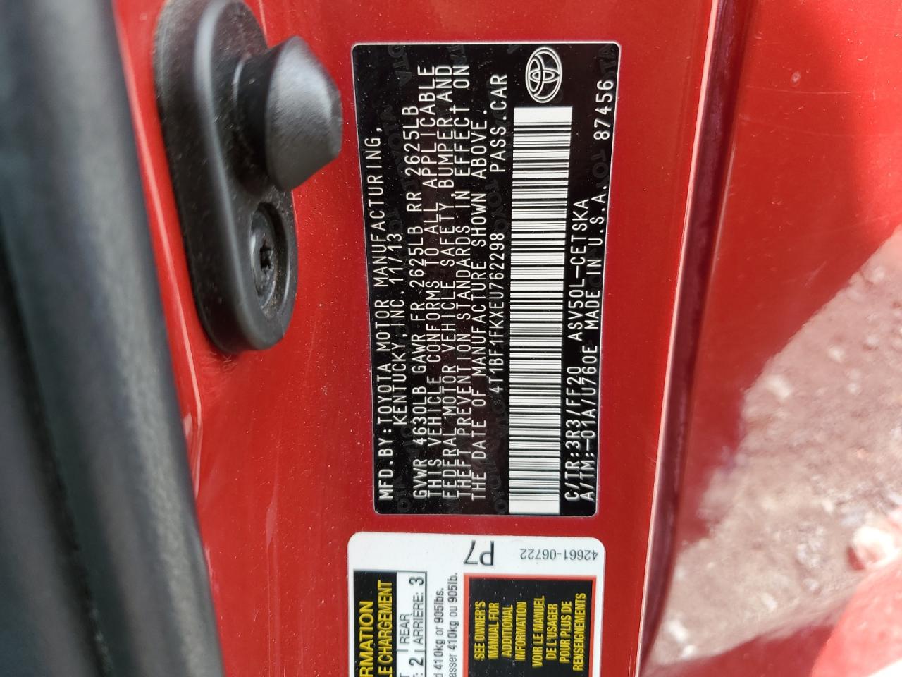 2014 Toyota Camry L VIN: 4T1BF1FKXEU762298 Lot: 68706455