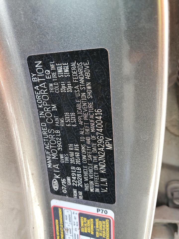 2016 Kia Soul VIN: KNDJN2A29G7400416 Lot: 68889575