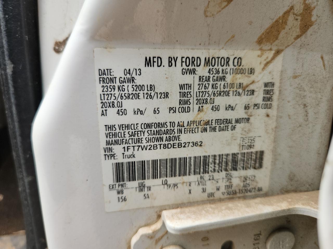 2013 Ford F250 Super Duty VIN: 1FT7W2BT8DEB27362 Lot: 70336725