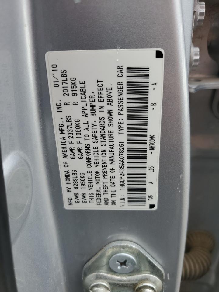 2010 Honda Accord Lx VIN: 1HGCP2F35AA078261 Lot: 69270835