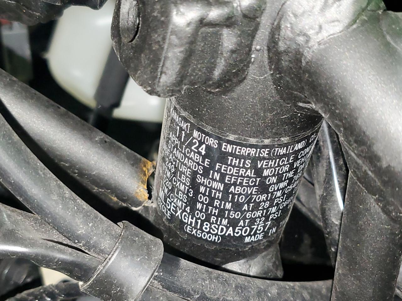 2025 Kawasaki Ex500 H VIN: ML5EXGH18SDA50757 Lot: 70817805