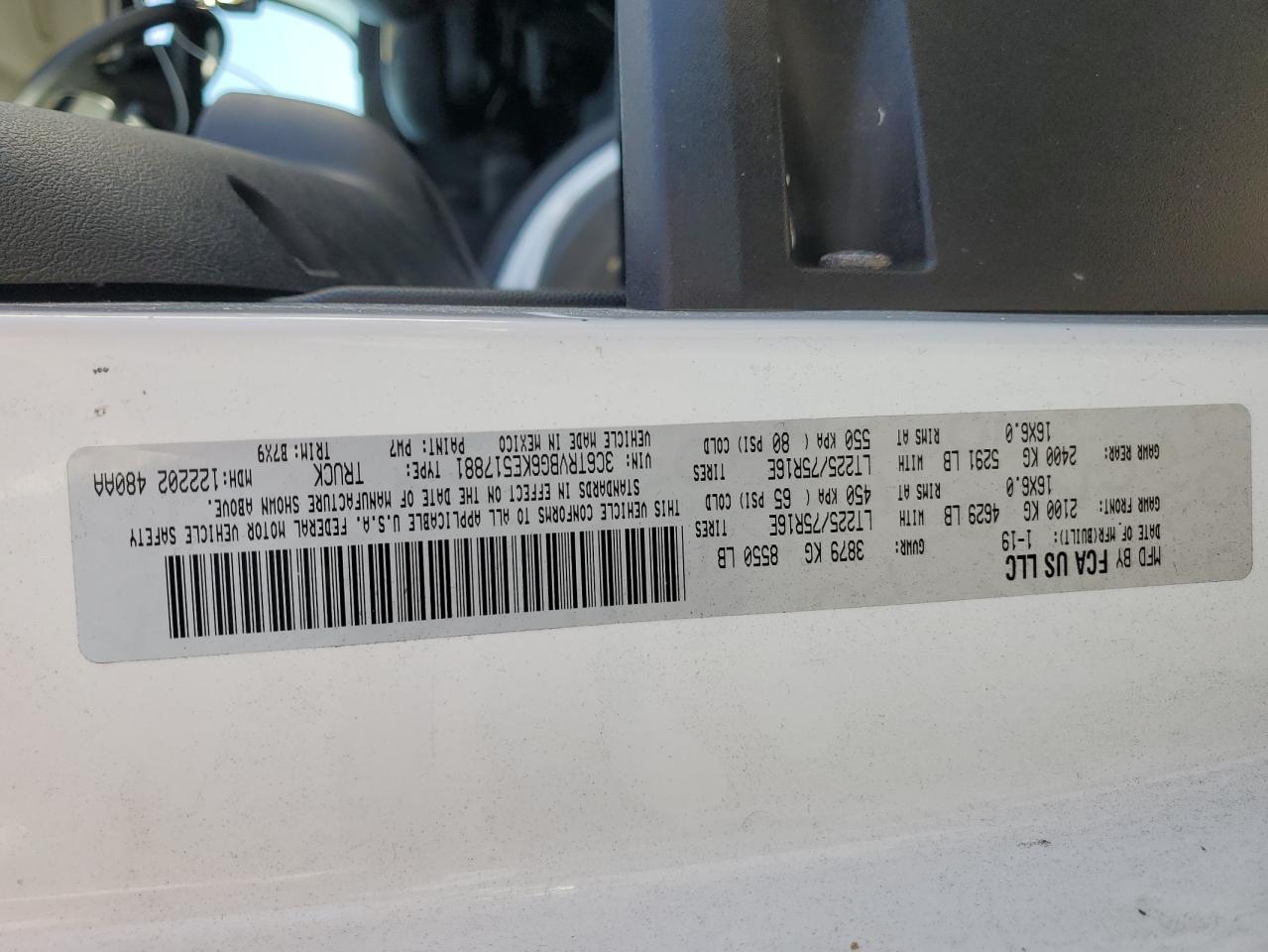 3C6TRVBG6KE517881 2019 Ram Promaster 1500 1500 High