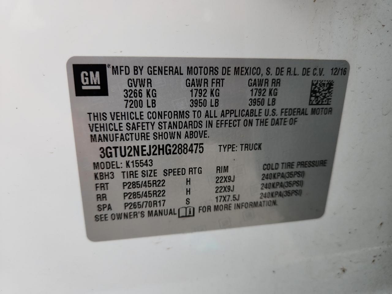 2017 GMC Sierra K1500 Slt VIN: 3GTU2NEJ2HG288475 Lot: 70320785