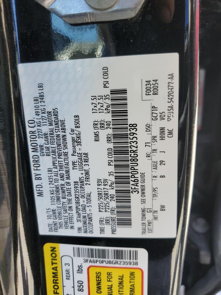 2016 Ford Fusion Se Phev VIN: 3FA6P0PU8GR235938 Lot: 68645635