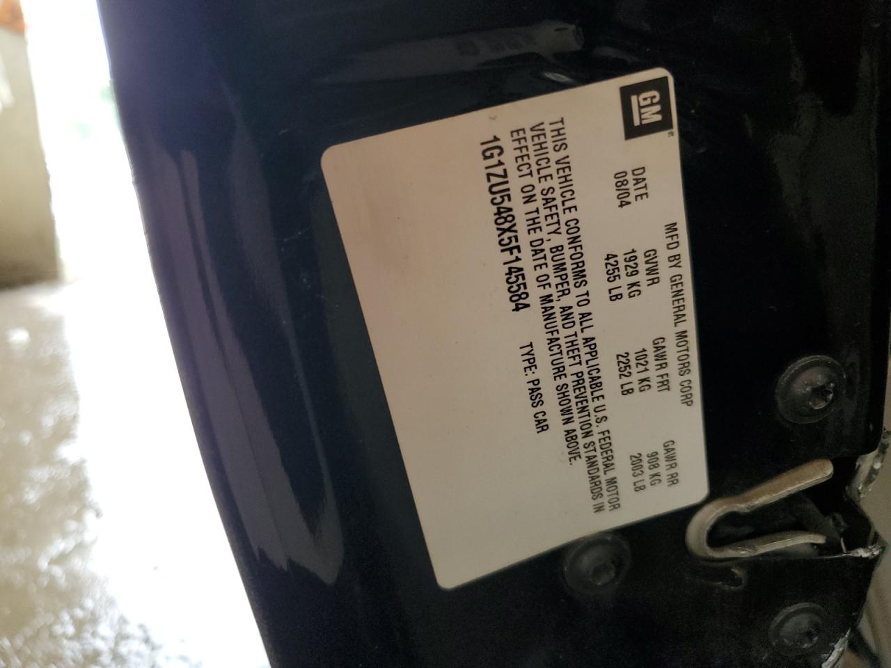 2005 Chevrolet Malibu Lt VIN: 1G1ZU548X5F145584 Lot: 68106105