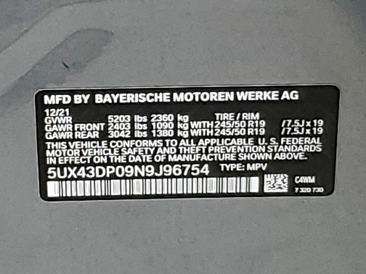 2022 BMW X3 Sdrive30I VIN: 5UX43DP09N9J96754 Lot: 69581335