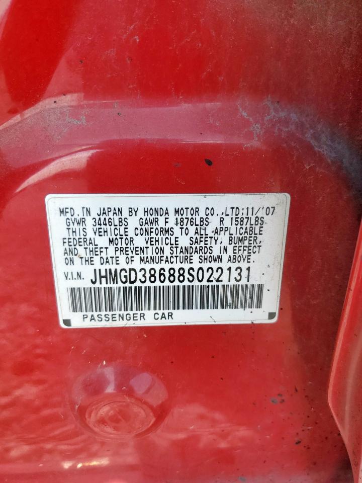 2008 Honda Fit Sport VIN: JHMGD38688S022131 Lot: 70669195