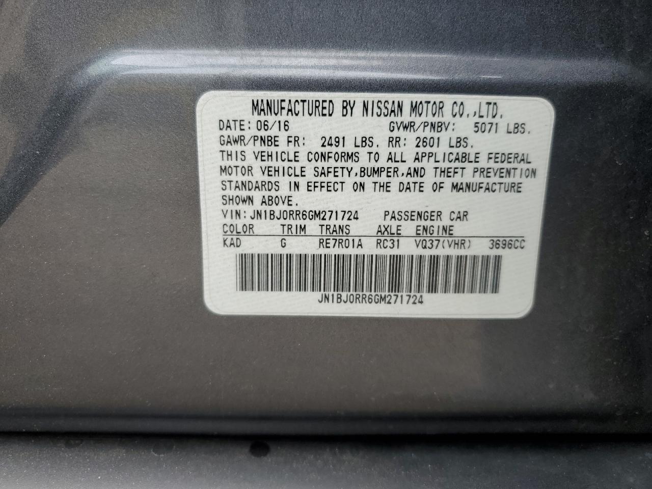 2016 Infiniti Qx50 VIN: JN1BJ0RR6GM271724 Lot: 70955365