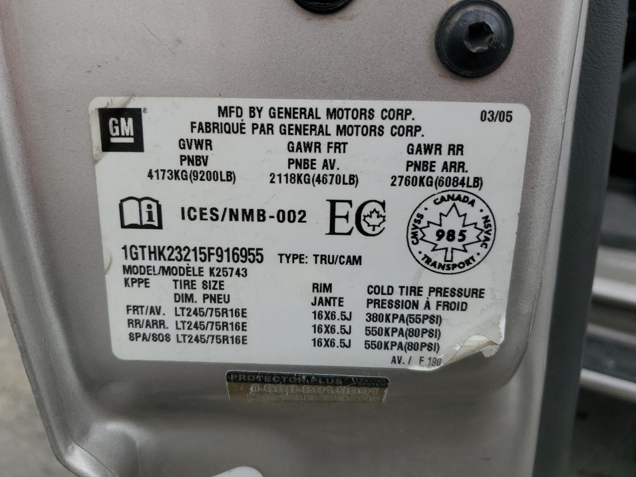 2005 GMC Sierra K2500 Heavy Duty VIN: 1GTHK23215F916955 Lot: 67791145