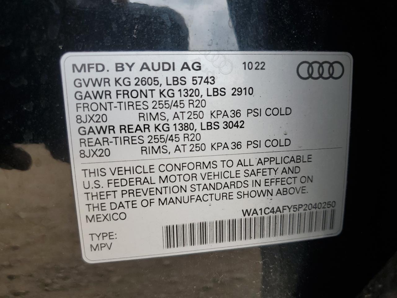 2023 Audi Sq5 Prestige VIN: WA1C4AFY5P2040250 Lot: 70486885