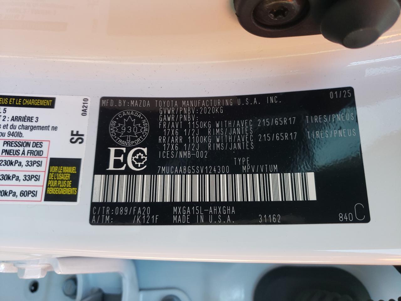 2025 Toyota Corolla Cross Le VIN: 7MUCAABG5SV124300 Lot: 70725935