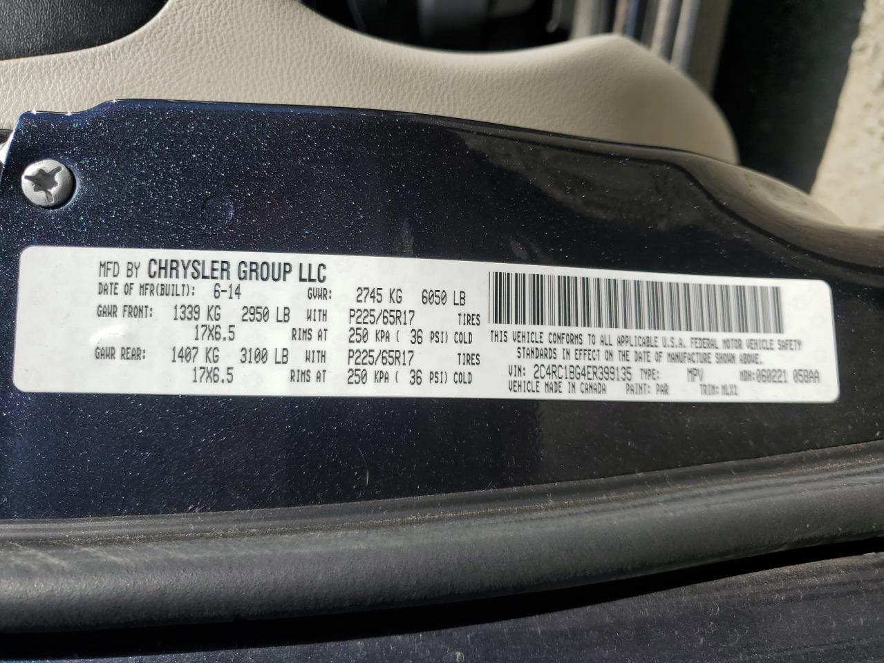 2014 Chrysler Town & Country Touring VIN: 2C4RC1BG4ER399135 Lot: 69136835