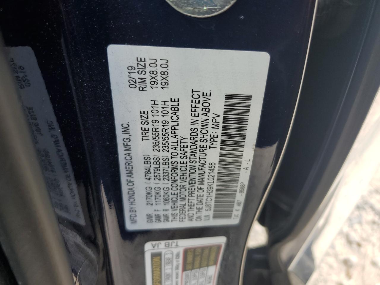 2019 Acura Rdx VIN: 5J8TC1H39KL021456 Lot: 70179575