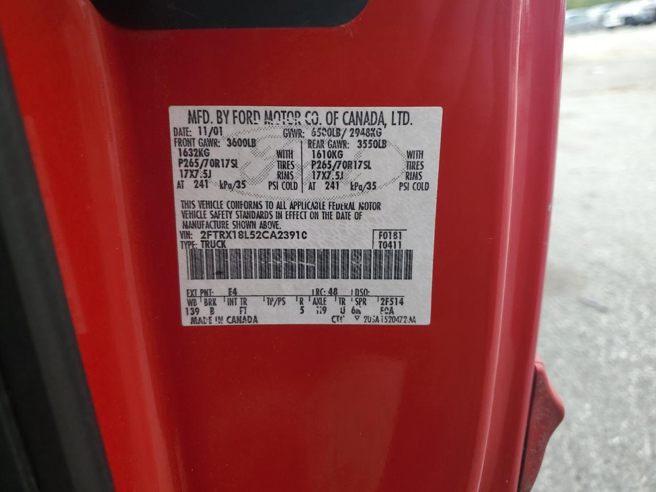 2002 Ford F150 VIN: 2FTRX18L52CA23910 Lot: 71083225