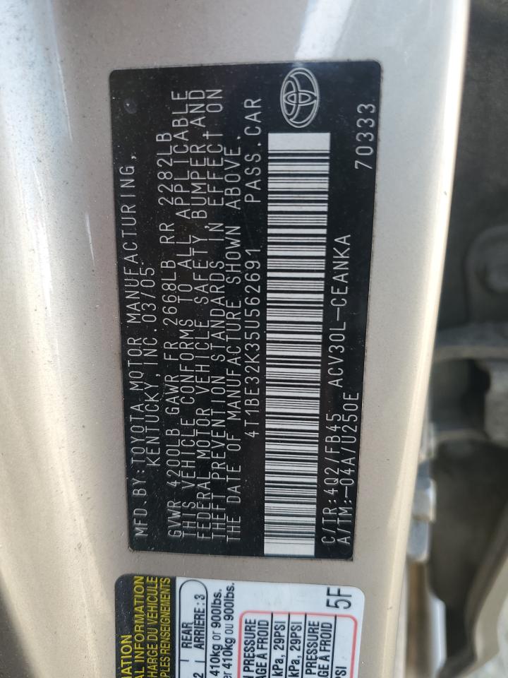 2005 Toyota Camry Le VIN: 4T1BE32K35U562691 Lot: 68869905