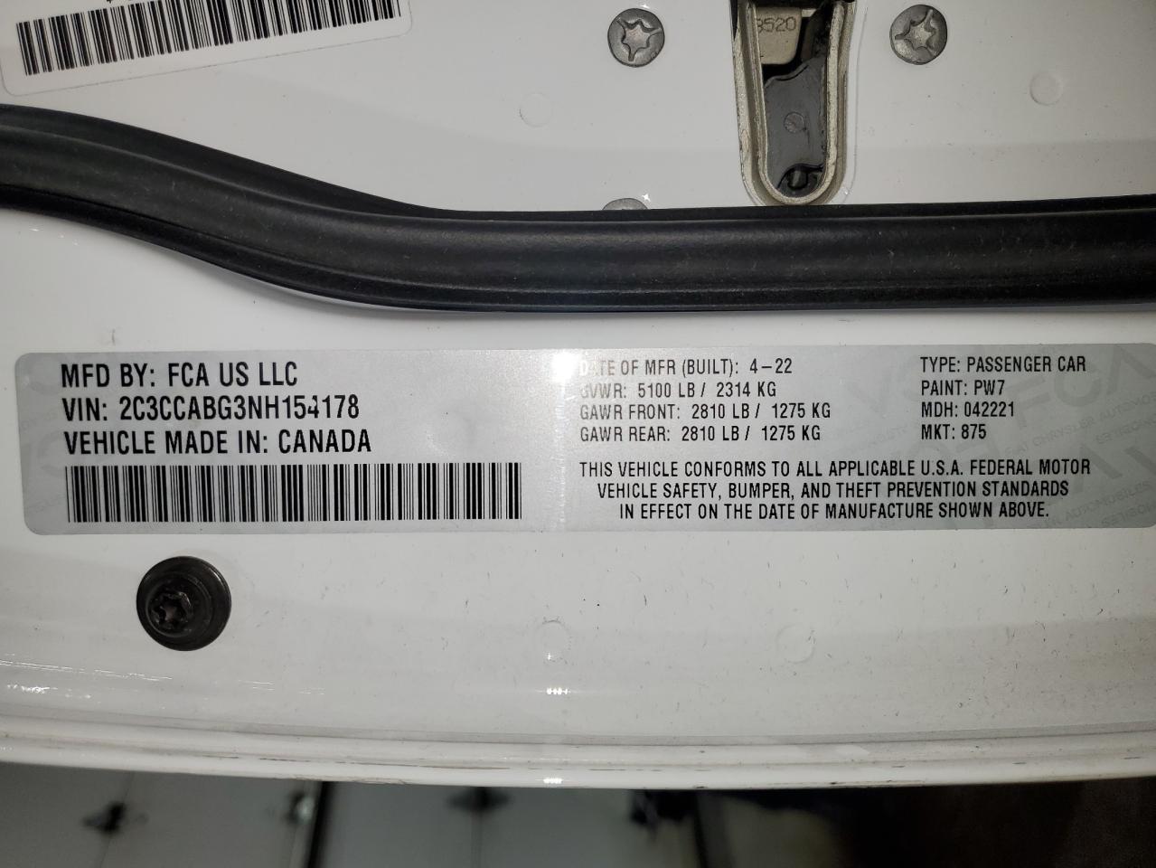 2022 Chrysler 300 S VIN: 2C3CCABG3NH154178 Lot: 87301355
