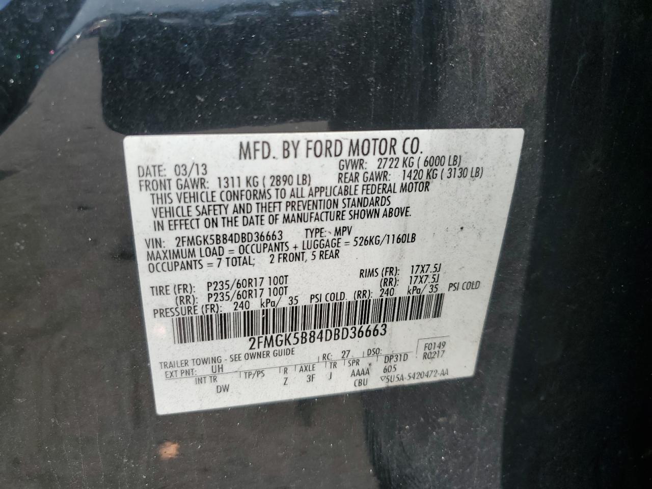 2013 Ford Flex Se VIN: 2FMGK5B84DBD36663 Lot: 69647845
