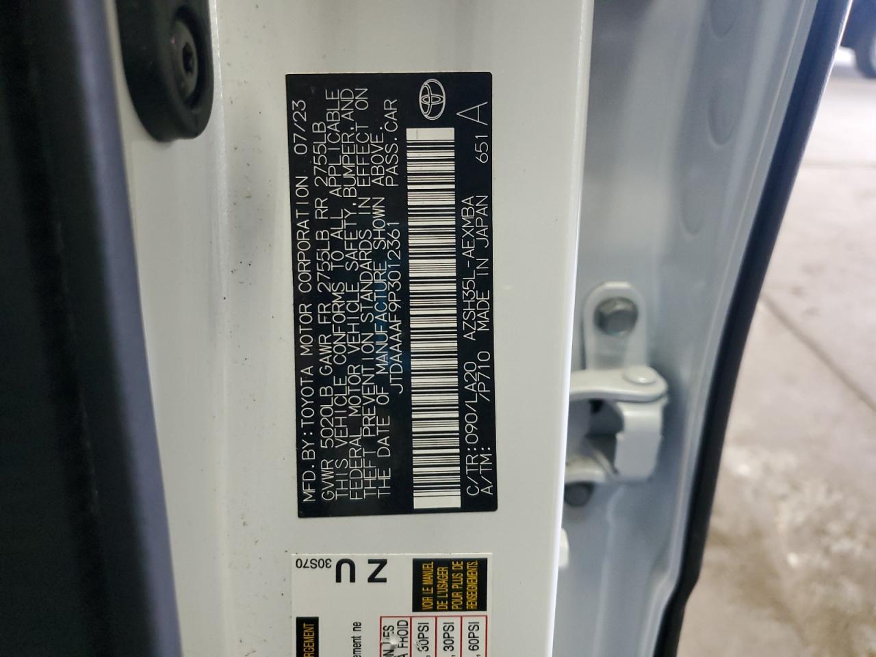 2023 Toyota Crown Xle VIN: JTDAAAAF9P3012361 Lot: 71116505