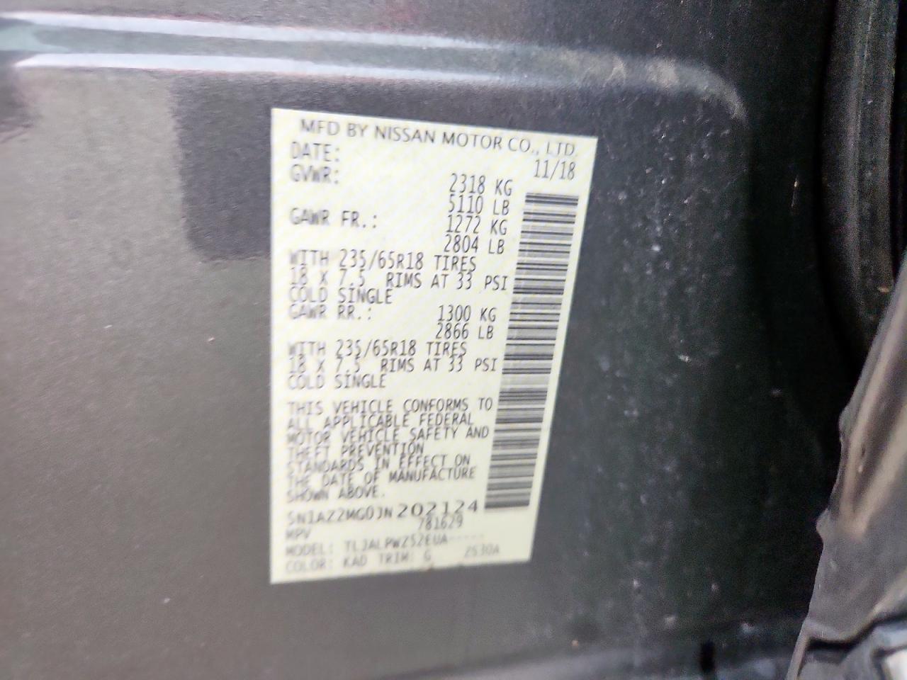 2018 Nissan Murano S VIN: 5N1AZ2MG0JN202124 Lot: 72054385