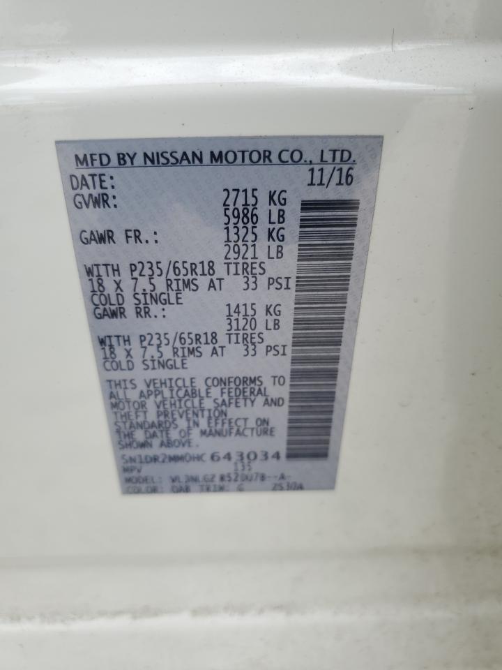 2017 Nissan Pathfinder S VIN: 5N1DR2MM0HC643034 Lot: 68750555