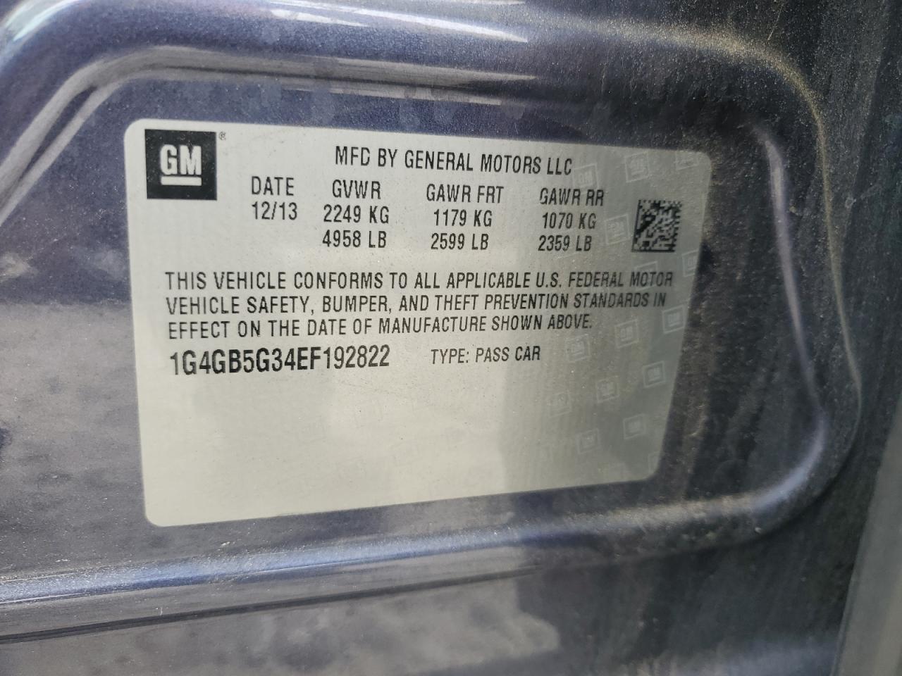 2014 Buick Lacrosse VIN: 1G4GB5G34EF192822 Lot: 66499175