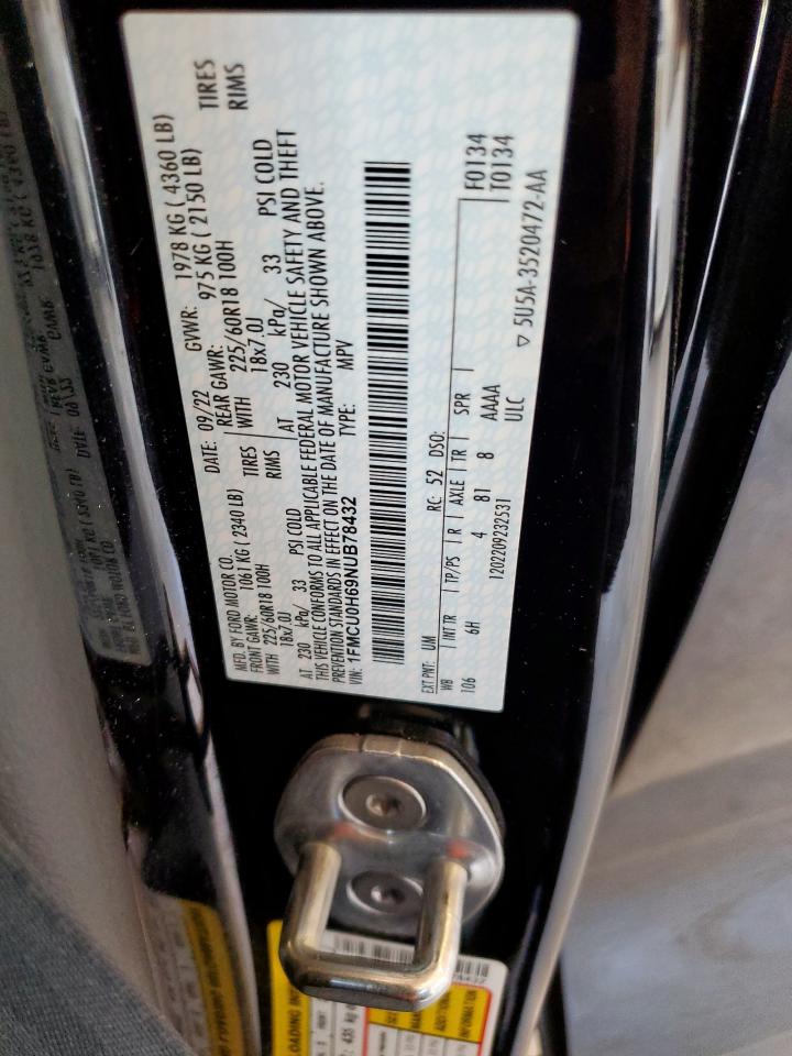 2022 Ford Escape Sel VIN: 1FMCU0H69NUB78432 Lot: 70568595