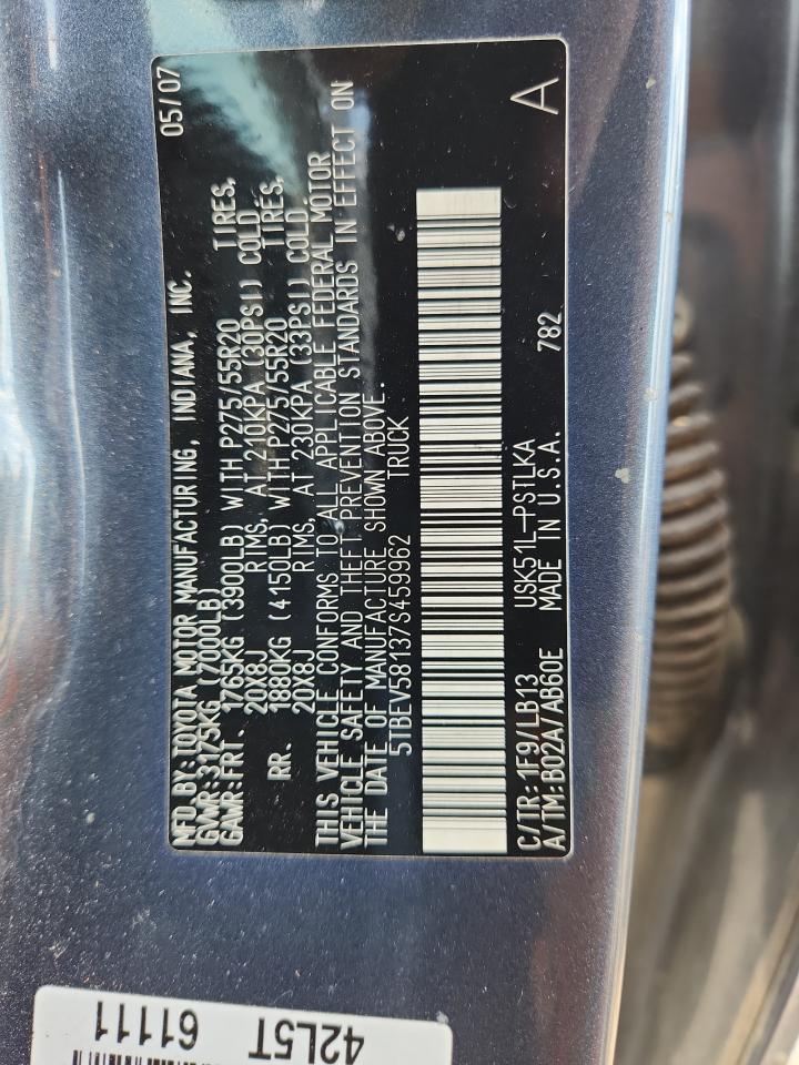 2007 Toyota Tundra Crewmax Limited VIN: 5TBEV58137S459962 Lot: 70199025