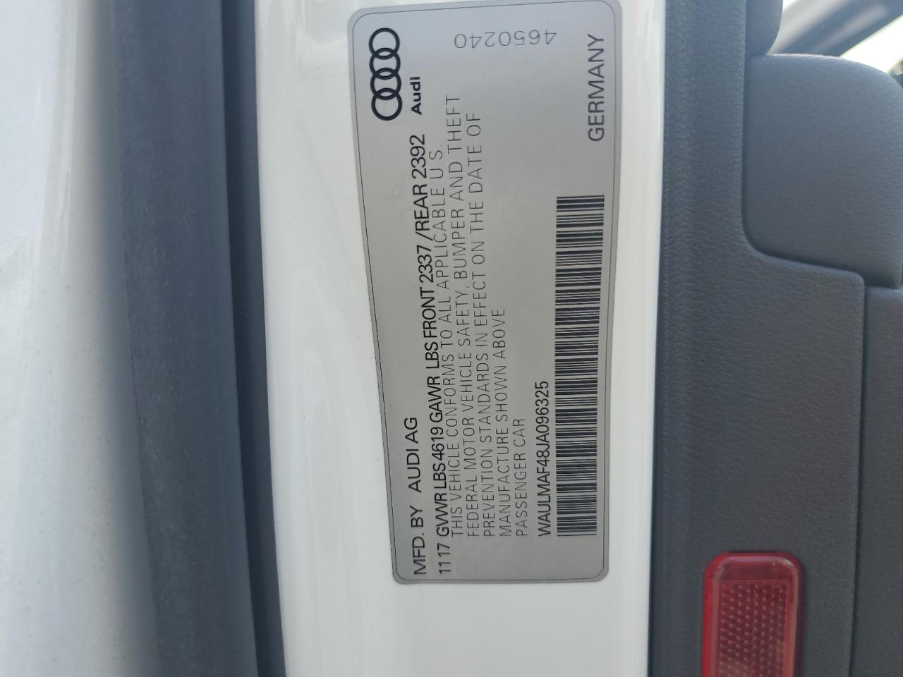 2018 Audi A4 Premium Plus VIN: WAULMAF48JA096325 Lot: 69051065