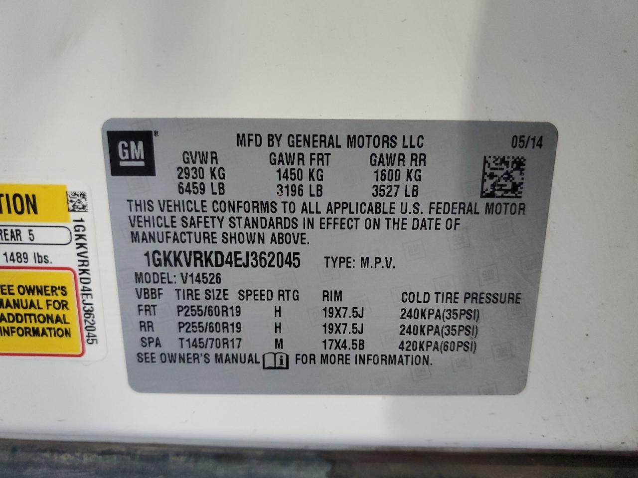 2014 GMC Acadia Slt-1 VIN: 1GKKVRKD4EJ362045 Lot: 69450555
