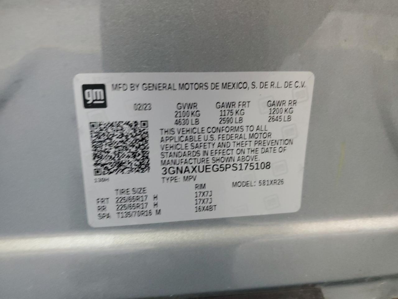 2023 Chevrolet Equinox Lt VIN: 3GNAXUEG5PS175108 Lot: 67865905