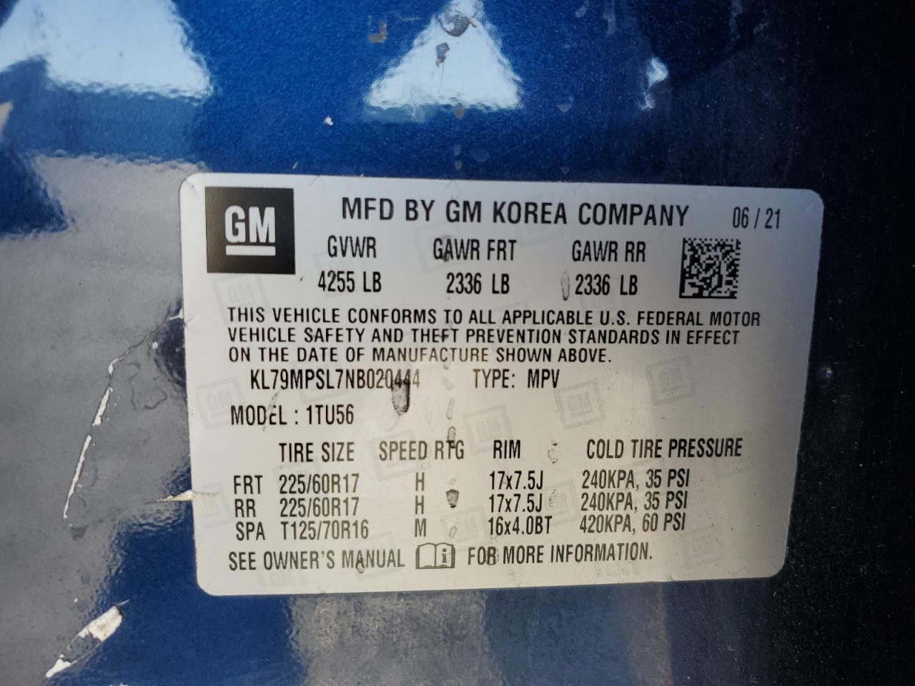 2022 Chevrolet Trailblazer Lt VIN: KL79MPSL7NB020444 Lot: 66738685