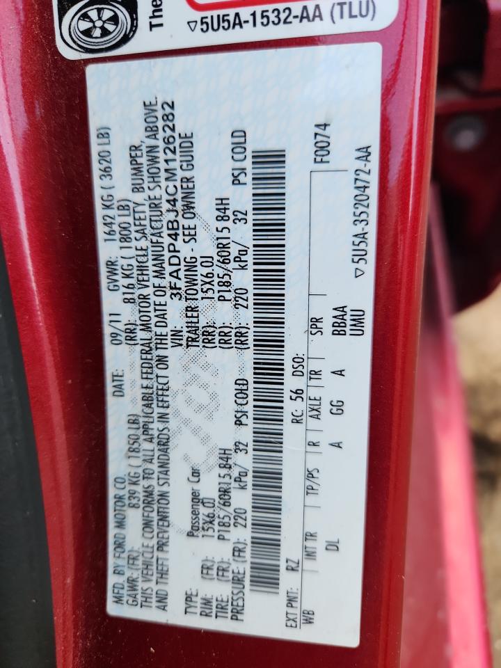 2012 Ford Fiesta Se VIN: 3FADP4BJ4CM126282 Lot: 70578555