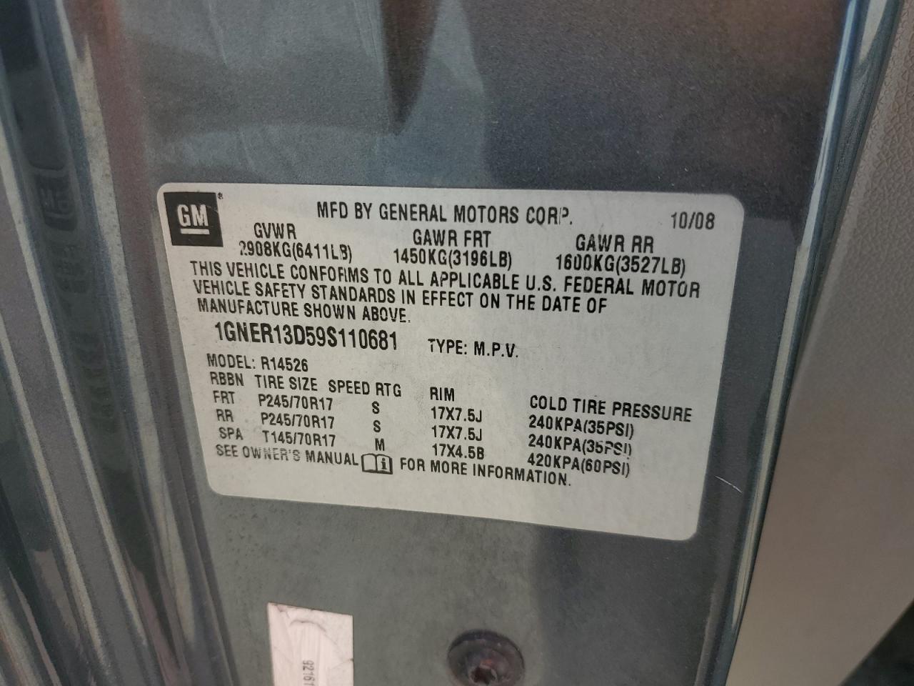 2009 Chevrolet Traverse Ls VIN: 1GNER13D59S110681 Lot: 68293895