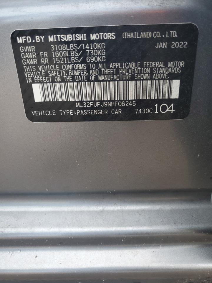 2022 Mitsubishi Mirage G4 Es VIN: ML32FUFJ9NHF06245 Lot: 68272715